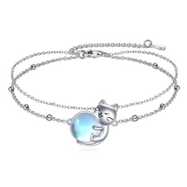 Vadmans Cat Anklet Sterling Silver Moonstone Anklet Jewerly Gift for Women Girls