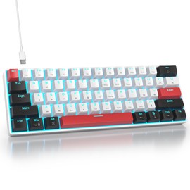 surmen 60% Mechanical Gaming Keyboard with Linear Red Switch, Wired Mini Compact Keyboard 60 Percent Backlit for Laptop Desktop PC Gamers （61 White-Ice Blue）