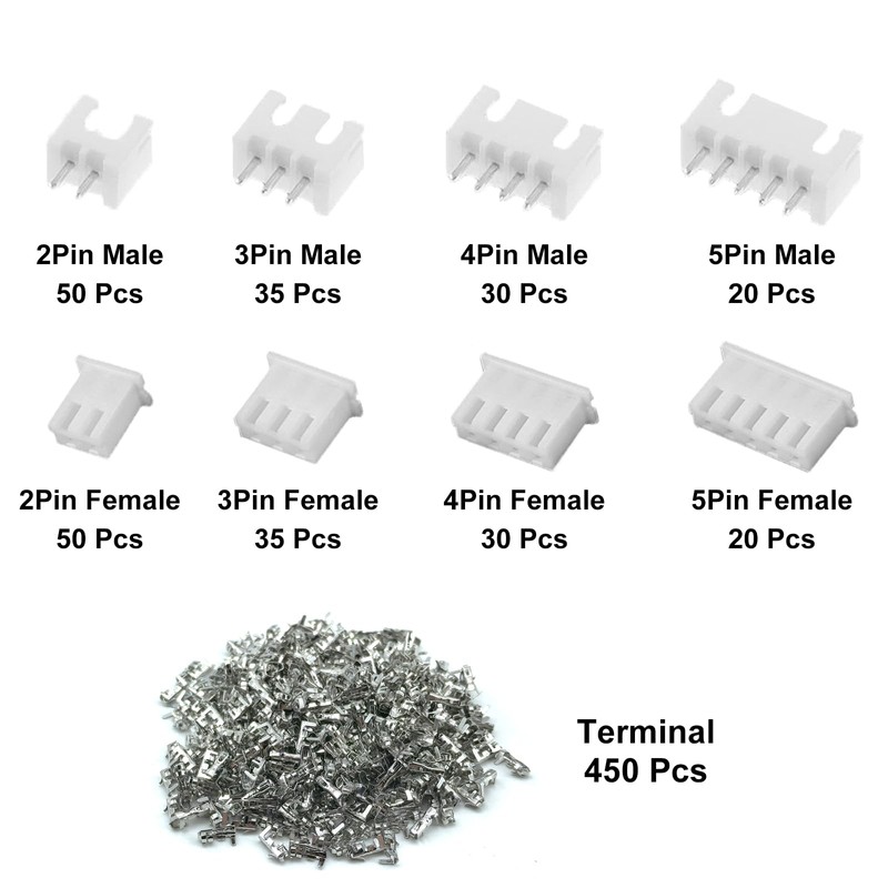 720PCS JST XH 2.54mm Connector Kit,Male and Female 2/3/4/5 Pin