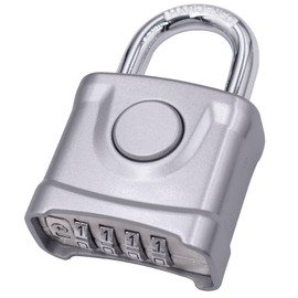 Heavy Duty Combination Lock Strong 4 Digit High Security Solid All Weather Combo Padlock Push Button Release Lock for Outdoor Garden Gate Gym Fence (One Touch Unlocking, Silver, Normal Shackle)