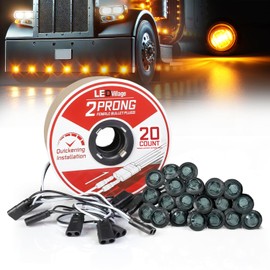 Ledvillage 20 Pcs 3/4 Inch Side Marker Smoked Lens Amber Light with Connector and 2 Prong Harness Roll Female Plugs (20 Counts) Indicator Light, Clearance Light for Truck Trailer Pickup