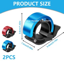 2 PCS Bike Bell Bicycle Bells, Invisible Road Mountain Bike Bells Fits 2.2cm/0.87in Handlebars, Aluminum Alloy Mini Bicycle Bell Horn with Loud Crisp Clear Sound for Adults Boys Girls (Blue, Red)