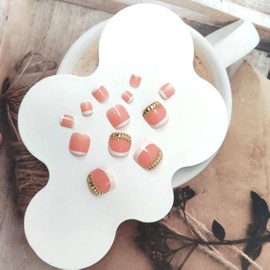White French Tip Press on Toe Nails Short Square Fake Nails with Rhinestone Designs Nude Pink False Toe Nails Full Cover Glossy Stick on Toe Nails Jelly Glue on Toe Nails for Women Girls