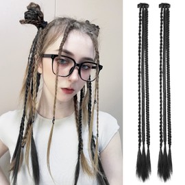 Clip in Braids Hair Extensions, REECHO 6 PCS Clip in Hair Extensions Baby Braids, 3 Braids on One Clip 6 Braids Total, 22" Long Natural Soft Synthetic Hairpieces for Daily Wear (Natural Black)