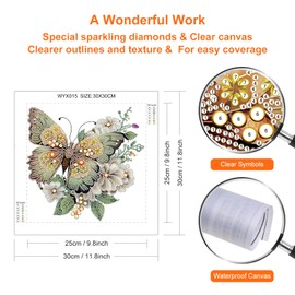 Stalente Diamond Painting Kits for Adults Butterfly, 5D Special Shape Diamond Art Kits for Beginners, Crystal Rhinestones Diamond Painting for Home Wall Decoration Gift 12×12inch, Flower