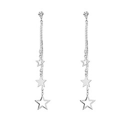 Lucky Star Pendant Tassel Dangle Earrings Fashion Long Shooting Star Drop Earrings Stud for Women (Silver-2)