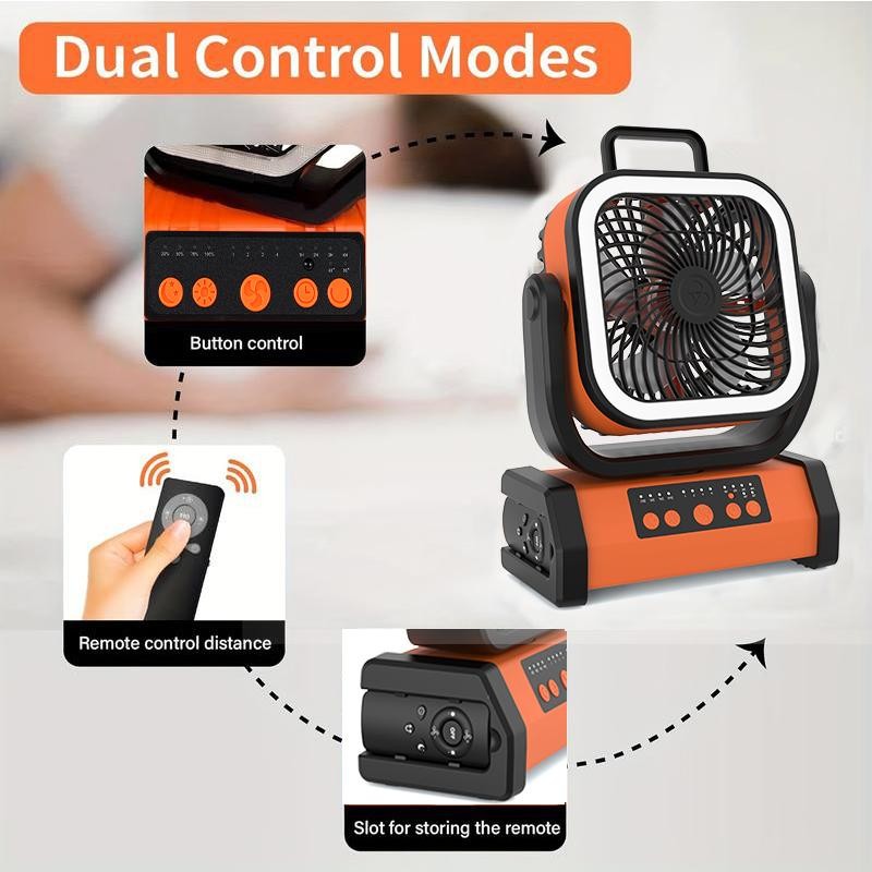 20,000mAh Rechargeable Camping Fan with LED Light, Portable Multi-functional Fan,