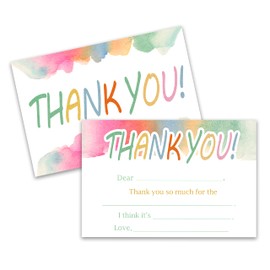 Tie Dye Thank You Card, Colorful Postcards For Kids, Fill In The Blank Birthday Greeting Cards, 20 Pack Thank You Notes With Envelopes, Baby Shower Party Decorations Supplies -A14