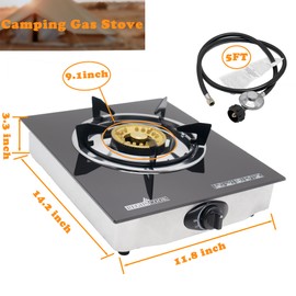 RegiisCook 1 Burner Propane Gas Cooktop,Camping Portable LPG Gas Stove, Auto Ignition Tempered Glass Countertop regulator and burner grate
