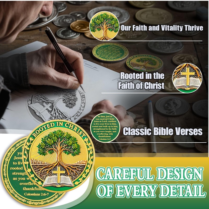 Rooted in Christ Christian Challenge Coins Tree of Life Jesus