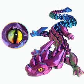 12in Flexible 3D Printed Dragon with Eyes, Articulated Fidget 3D Printed Animals, Stress Relief 3D Printed Toy for Anxiety & ADHD, Unique Home Office Décor