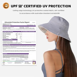 Reversible Bucket Hat for Women, Silky Sun Hats with Wide Brim UPF 50 UV Protection, Boonie with Chin Strap for Camping,Hiking,Summer & Spring Outdoor (AU, Alpha, Medium, Large, Grey/Beige)