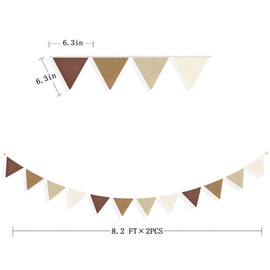2 Sets of Gradient Brown Nursery Garland 24Pcs Brown Pennant Banner Flags Boho Fabric Triangle Streamers for Kids Jungle Woodland Birthday Baby Shower Teddy Bear Party Decorations Baby Room Decor