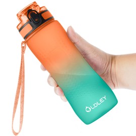 OLDLEY 25 oz Water Bottle, Motivational Water Bottle with Time Marker, Sports Water Bottle With Strap, Leakproof & BPA Free Large Water Bottles for School, Gym, Travel, Outdoor, Tritan,Orange&Green