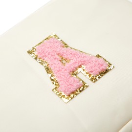 Beige Belt Bag Waist Fanny Pack Mini Crossbody Handbag with Initial Letter Patch for Women Girls Teens Cool Sling Bag