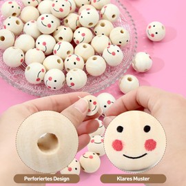 Wooden Beads with Face 20 mm, Pack of 100 Wooden Balls with Face, Natural Wooden Heads with Face, Cute Wooden Balls with Face for Worry, Wooden Ball with Face DIY Decorations (Smiling Face)