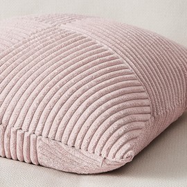 Topfinel Set of 2 Blush Pink Decorative Throw Pillow Covers 18x18 Inch, Soft Corduroy Square Couch Pillow Covers Windmill Textured Striped Patchwork Cushion Cover Girls Room Spring Boho Home Decor