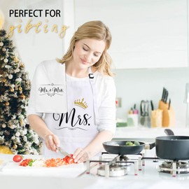 MASGALACC Mr & Mrs Aprons Gift Set for Couple - Wedding Anniversary for Couple, Engagement Gifts for Women, Bridal Shower Gift for Bride with Dish Towel, Oven Mitts & Pot Holder, Multicolor, Unisex