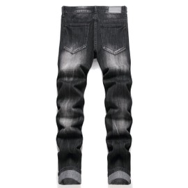 RXXKKK Men's Regular Fit Ripped Jean (28, 755 Black)