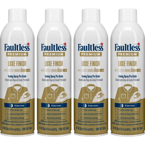 Faultless Premium Luxe Spray Starch (20 Oz, 4 Pack) Spray Starch for Ironing that Makes Your Clothes New Again, Use as a Spray on Starch that Reduces Ironing Time with No Flaking, Sticking or Clogging
