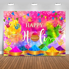 Mocsicka Happy Holi Backdrop India Festival of Colors Photography Background Indian Colorful Graffiti Party Decor Photo Booth Props (5x3ft)