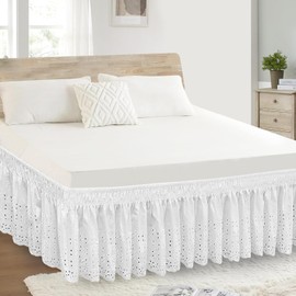 ANARACHON Twin Bed Skirt, Wrap-Around Elastic Ruffled Eyelet Bed Skirt Twin Size Dust Ruffle with Gathered Styling and Embroidered Details, 14" Drop Length (White)