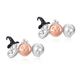 KoyeKei Halloween BOO Earrings for Women 925 Sterling Silver Pumpkin Skull Witch Hat Stud Earrings BOO Halloween Jewelry Gifts for Daughter