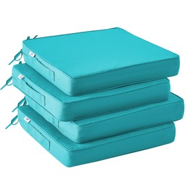 IPYNBAP Outdoor Chair Cushions Set of 4,Waterproof Outdoor Seat Cushions for Patio Furniture,Patio Chair Cushions with Handle and Ties, Square Outdoor Chair Pads,19" x 19" x 3", Teal