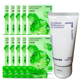 (10 sheets) Innisfree Active Mask Madecassoside (moisture soothing) + Blueberry Rebalancing 5.5 Cleanser 100ml / (10매)이니스프리 액티브 마스크 마데카소사이드 (수분진정)+블루베리 리밸런싱 5.5 클렌저 100ml