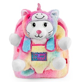 PERLETTI Kawaii Unicorn Backpack for Small Girls 3 4 5 6 Years - Removable Plush Cat Plush Toy for Children Nursery - Soft Bag Multicoloured Rainbow, rainbow, Backpack