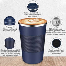 LCKDHM Insulated travel coffee cup with leak proof lid, insulated and reusable hot and cold beverage gifts No handle for men and women Multiple sizes and colors (Dark blue, 12 oz)