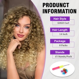 Sofeiyan GoGo Curl Crochet Braids 14 Inch 8 Packs Curly Synthetic Water Wave Crochet Hair Extensions for Women, Pre-Looped Boho Style 27/613#