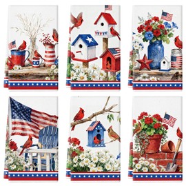 QIONG MENG 4th of July Kitchen Towels 14x21 Inch Cardinal Dish Towels Memorial Day Independence Day Patriotic Drying Hand Towels Home Kitchen Decoration Set of 6