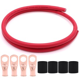 3.28Feet Red UL1015 4 AWG Gauge Wire Battery Power Tinned Oxygen Free Copper OFC Welding Cable Boat Inverter with Heat Shrink Tube and 4-5/16inch Lugs Terminal Connectors