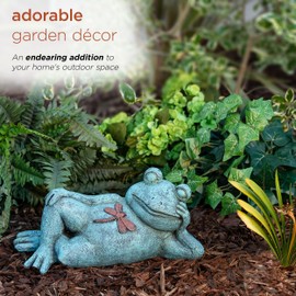 Alpine Corporation 7" Tall Indoor/Outdoor Sleeping Frog with Dragonfly Garden Statue Decoration