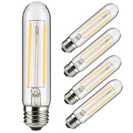Diodesy- 126mm LED Filament T10 Tubular Light Bulb 2W (25W Equivalent) 160 Lumens 4000K Cool White E26 Medium Base Dimmable- Vintage Edison Clear Glass for Curio Cabinet Chandelier Piano Pack of 5