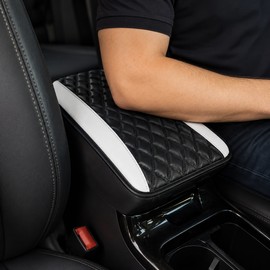 Car Armrest Cushion for Center Console – PU Leather Anti-Scratch Cover with Non-Slip Base and Elastic Straps
