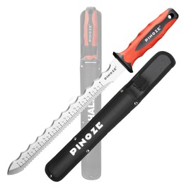 Pinoze 11" Insulation Knife, Stainless Steel Blade Insulation Cutter w/Laser Scale, Dual-Side Serrated Duct Knife Tool with Sheath for Cutting Heat Material Foam/Rockwool/Styrofoam, Garden Sod Cutter