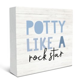 SRADMO Kid's Bathroom Quote Potty Like a Rock Star Wood Box Sign Desk Decor, Blue Funny Bathroom Green Wooden Block Box Sign Decoration for Children Restroom Toilet Shelf Table Decorative Accessories