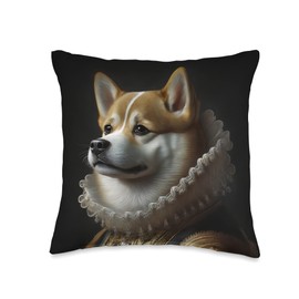Royal Dog Tails: Regal Lineage Canine Portraits Regal Shiba Inu: Royal Pup with Aristocratic Poise & Charm Throw Pillow, 16x16, Multicolor