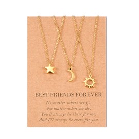 SUNSH Sun and Moon Best Friend Necklaces for 3 Women Teens Girls Friendship Bessties Necklace Set Sister Jewellery BFF Gifts for Her Silver Gold, Stainless Steel, No Gemstone