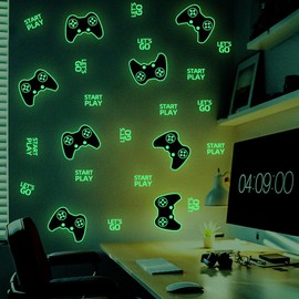 Glow in The Dark Game Wall Decals Gaming Wall Stickers Game Room Decor Glow Gaming Controller Sticker Removable Video Game Wall Decor for Boys Kids Girls Bedroom Playroom Home Decor