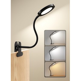 Clip on Light 0%-100% Infinite Dimmable Reading Lights for Books in Bed Headboard, 450LM Touch Control Clip Reading Lamp, Eye Care 3 Color Temperature Flexible Gooseneck for Bedside Night Light Black