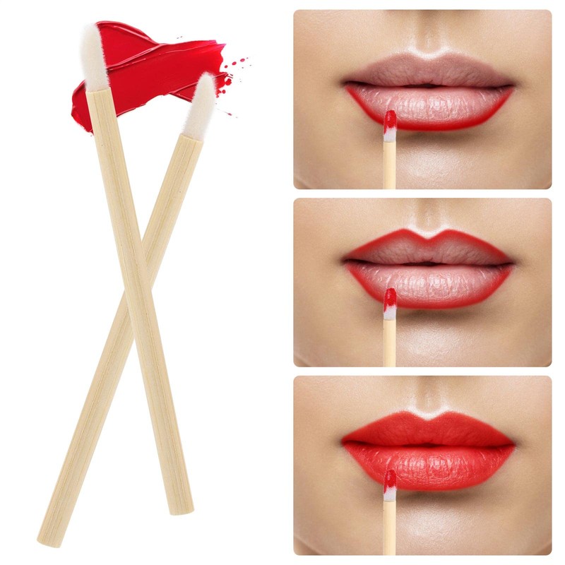 100pcs Disposable Bamboo Handle Lip Brushes Lipstick Lip Gloss Wands
