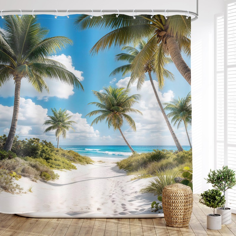 Glawry Beach Shower Curtain 72Wx72L Inches, Tropical Summer Seaside Bathroom