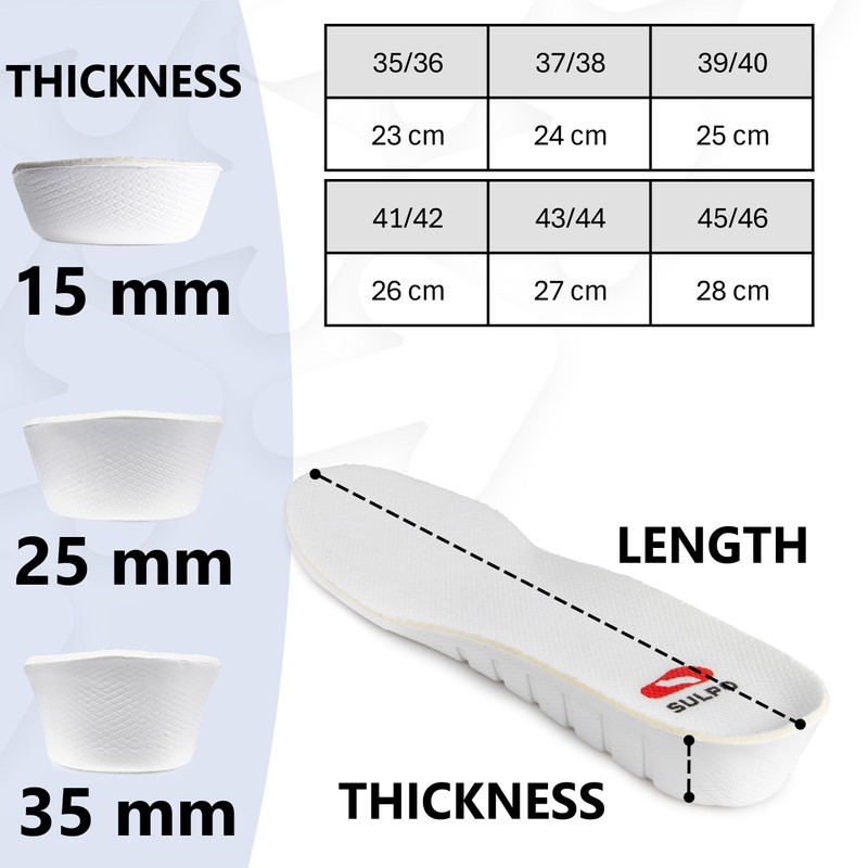 SULPO Increasing Insoles 1.5 cm/2.5 cm/3.5 cm Increase Shoe Insoles