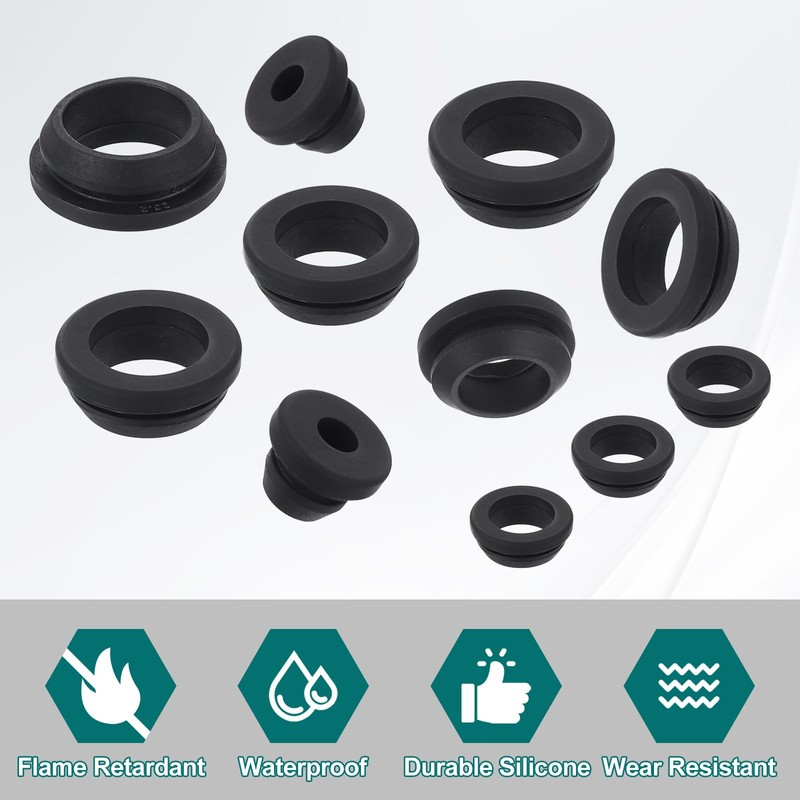 sourcing map 12Pcs Rubber Grommets, Mount Dia 9.5mm ID 6.5mm