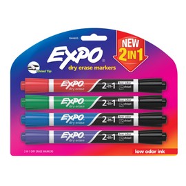 EXPO® 2-in-1 Dry-Erase Markers, Chisel Tip, Assorted Ink Colors, Pack Of 4