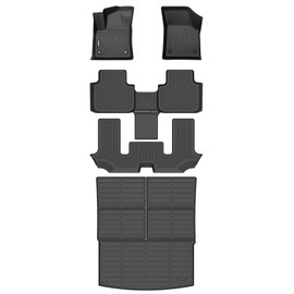 GINOWY-Floor Mats & Cargo Liner Set for 2018-2025 Volkswagen VW Atlas, 6 Passenger, TPE All Weather Car Mats Floor Liners for VW Atlas 6 Seater Waterproof Cargo Trunk Mat Accessories Mats