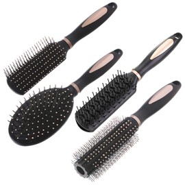 Pack of 4 Hair Brush Set Anti Static Massage Oval Comb Round Hair Brush Vent Hair Brush Detangling Brush Paddle Brush for Women Men Kid All Wet or Dry Hair's Detangle, Massage, Add Shine, QXDAI-10